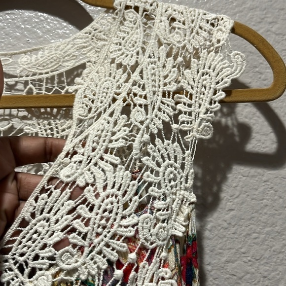 Umgee women's size L Crochet Lace Knit Halter Dress Red Blue Floral Pattern - Picture 7 of 9